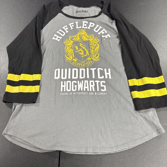 Harry Potter Tops - Harry Potter Shirt Hufflepuff Quidditch Womens XL 3/4 Sleeve Gray